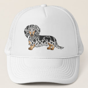 Schwarz und Tan Dapple Langhaar Dachshund Hund Truckerkappe