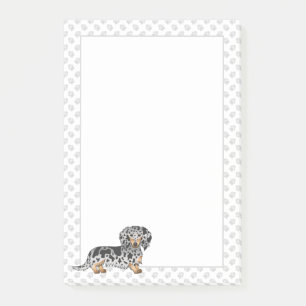Schwarz und Tan Dapple Langhaar-Dachshund & Pfoten Post-it Klebezettel