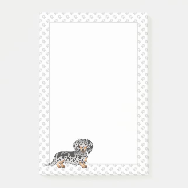 Schwarz und Tan Dapple Langhaar-Dachshund & Pfoten Post-it Klebezettel (Vorderseite)