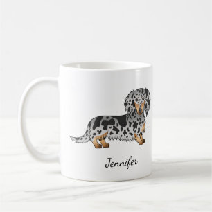 Schwarz und Tan Dapple Langhaar-Dackel & Name Kaffeetasse