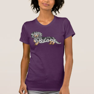 Schwarz und Tan Dapple Süßer Langhaar-Dachshund-Hu T-Shirt