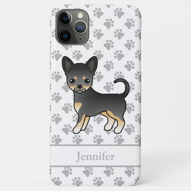 Schwarz und Tan glatter Coat Chihuahua Dog & Name Case-Mate iPhone Hülle (Rückseite)