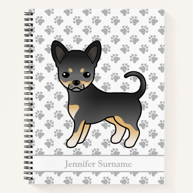 Schwarz und Tan glatter Coat Chihuahua Hund & Text Notizbuch (Vorderseite)