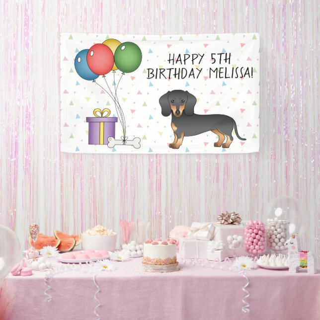 Schwarz und Tan Kurz Hair Dackel Happy Birthday Banner (Party)