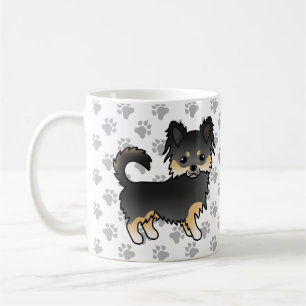 Schwarz und Tan Long Coat Chihuahua Niedliche Hund Kaffeetasse