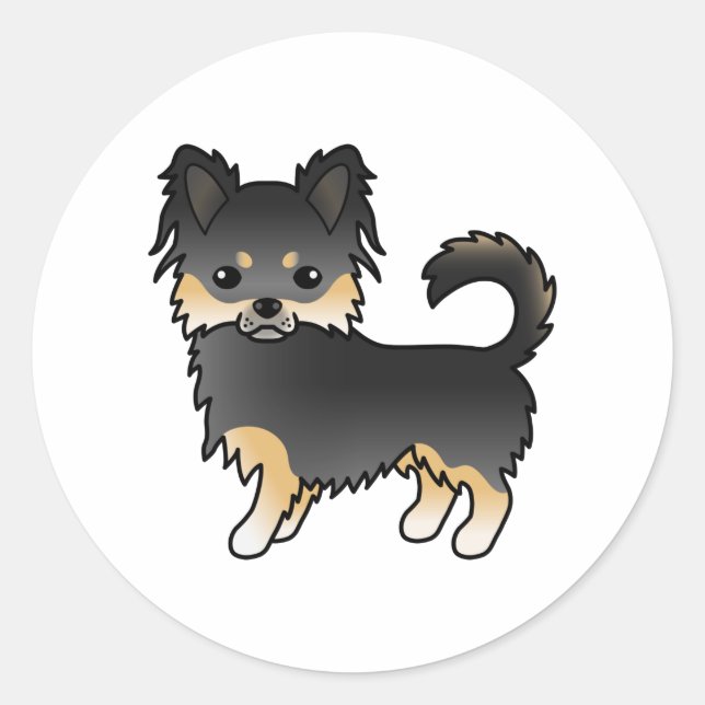 Schwarz und Tan Long Coat Chihuahua Niedlicher Car Runder Aufkleber (Vorderseite)