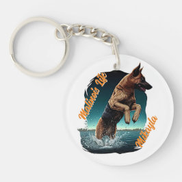 Schwarz und Tan Malinois im Wasser Schlüsselanhänger