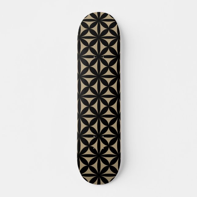 Schwarz und Tan Moderne / Retro-Print Skateboard (Vorne)