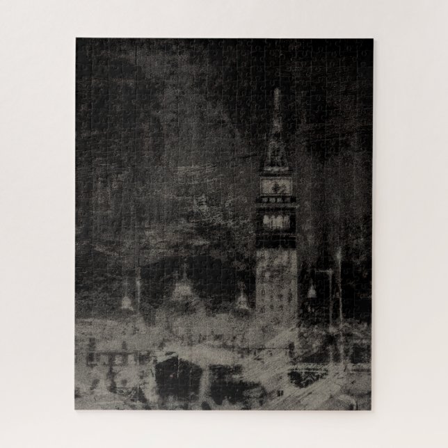 Schwarz und Taupe Skyline Venedig Italien Puzzle (Vertikal)
