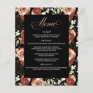 Schwarz und Terracotta Elegantes Hochzeitsmenü Flyer