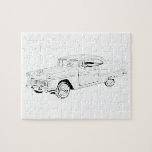 Schwarz und Weiß 1955 Chevy Bel Air Pencil Zeichne Puzzle