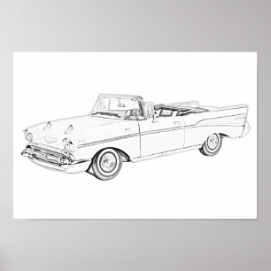 Schwarz und Weiß 1957 Chevy Bel Air Convertible Poster