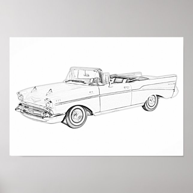 Schwarz und Weiß 1957 Chevy Bel Air Convertible Poster (Vorne)