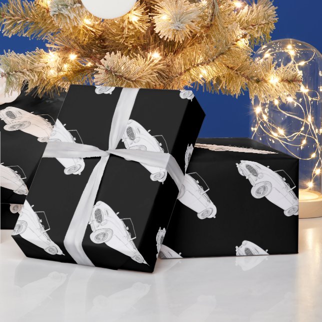 Schwarz und Weiß 1960 Austin-Healey Rendering Geschenkpapier (Feiertage)