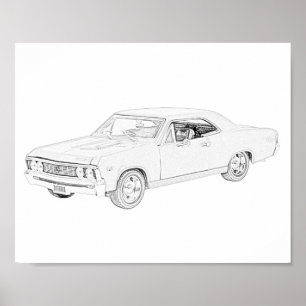 Schwarz und Weiß 1967 Chevy Chevelle Wall Poster