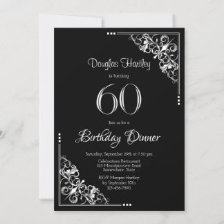 Schwarz und Weiß 60. Geburtstag Abendessen Einladung