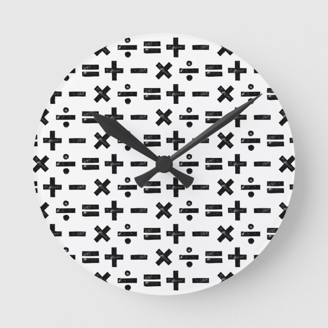 Schwarz und Weiß Alle Mathematik Symbole Lino Schn Runde Wanduhr (Vorderseite)