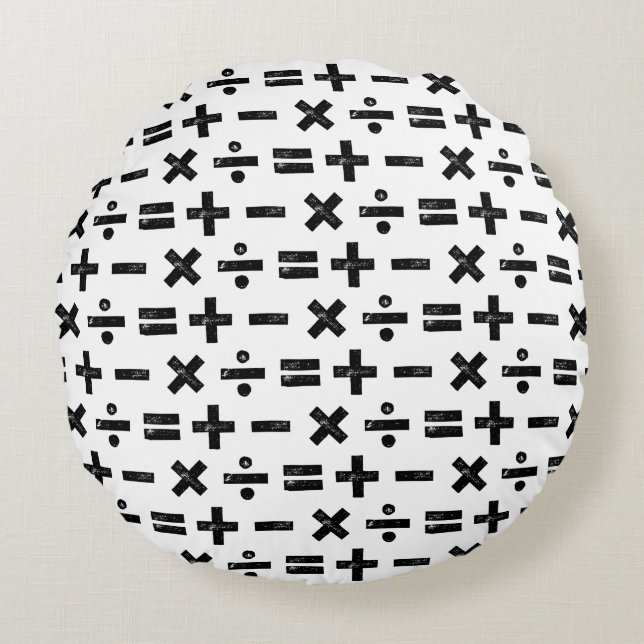 Schwarz und Weiß Alle Mathematik Symbole Lino Schn Rundes Kissen (Vorderseite)