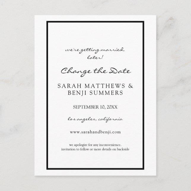 Schwarz und Weiß ändern Datum Postkarte (Vorderseite)