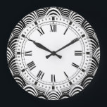 Schwarz und Weiß Art Deco Palm Frond Classic Große Wanduhr<br><div class="desc">Das elegante Art Déco/Jazz Age-Muster im Stil der 20er Jahre in Schwarz-Weiß.</div>