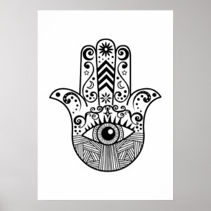 Schwarz und Weiß Boho Hamsa Handkunst Poster
