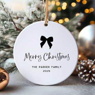 Schwarz und Weiß Bow und Foto Frohe Weihnachten Keramik Ornament