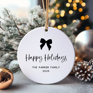 Schwarz und Weiß   Bow und Foto Happy Holidays Keramik Ornament