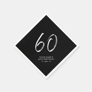 Schwarz und Weiß   Brush Script 60. Geburtstagspar Serviette