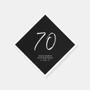 Schwarz und Weiß   Brush Script 70. Geburtstagspar Serviette