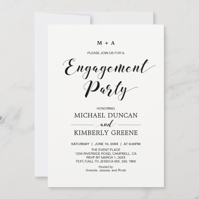 Schwarz und Weiß | Chic Modern Engagement Party Einladung (Vorderseite)