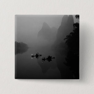 Schwarz und Weiß, China, Li-Fluss, Fischer auf Button