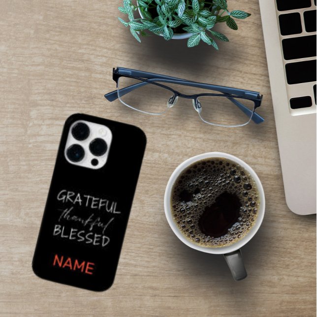 SCHWARZ UND WEISS, DANKFÄLTIGE BLESSEEQUOTE Case-Mate iPhone HÜLLE (BLACK & WHITE GRATEFUL THANKFUL BLESSED QUOTE Case-Mate iPhone CASE.)