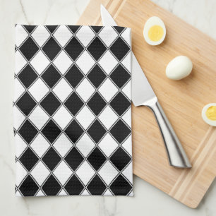 Schwarz und Weiß Diamant Argyle Muster Geschirrtuch