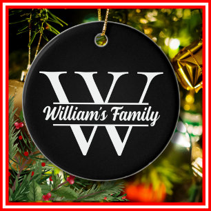 Schwarz und Weiß Einfaches Familiennamens-Monogr Keramik Ornament