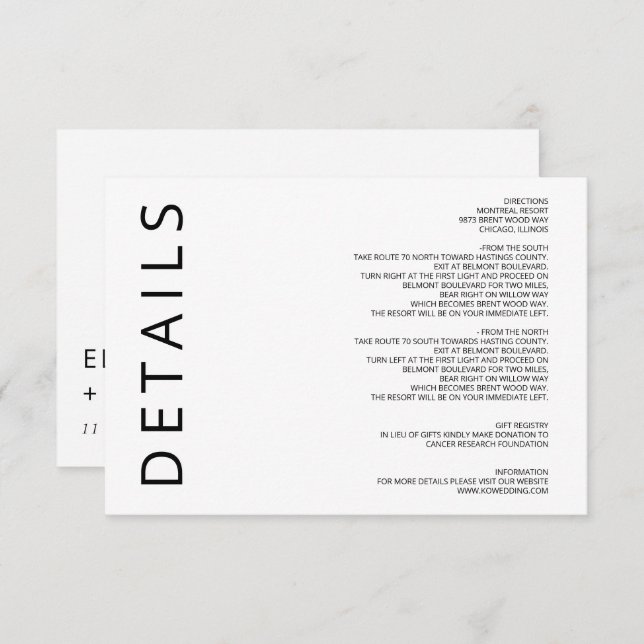 Schwarz und Weiß Elegant Moderne Minimalistische H Begleitkarte (Vorne/Hinten)