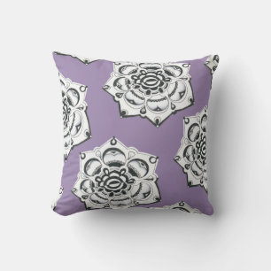 Schwarz und Weiß Floral Symmetry Dusty Lilac Kissen