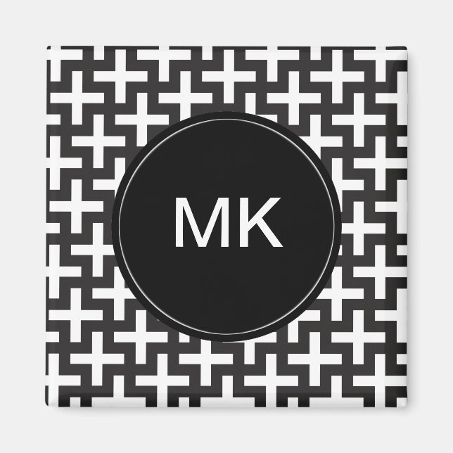 Schwarz und Weiß geometrisch Magnet (Vorne)