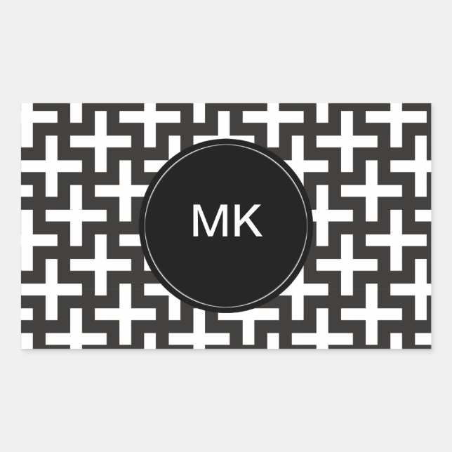 Schwarz und Weiß geometrisch Rechteckiger Aufkleber (Vorderseite)