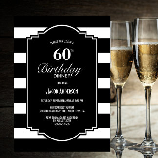 Schwarz und Weiß gestreift 60. Geburtstag Abendess Einladung