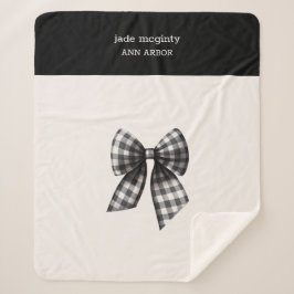 Schwarz und Weiß Gingham Checked Bow Sherpadecke