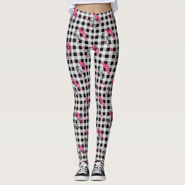 Schwarz und Weiß Gingham Leggings (Vorderseite)