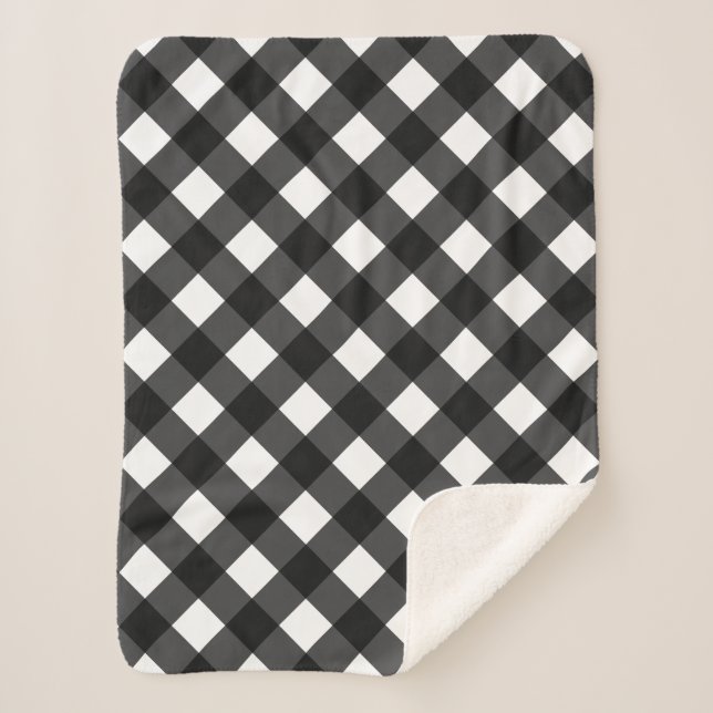 Schwarz und Weiß Gingham Sherpadecke (Vorderseite)