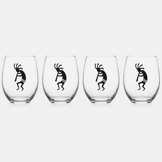 Schwarz und Weiß im Südwesten Kokopelli Weinglas Ohne Stiel (Vorderseite)