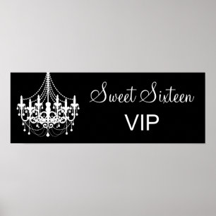 Schwarz und Weiß Kronleuchter Sweet 16 VIP Banner Poster