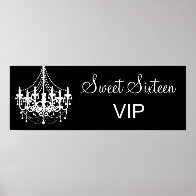 Schwarz und Weiß Kronleuchter Sweet 16 VIP Banner Poster (Vorne)