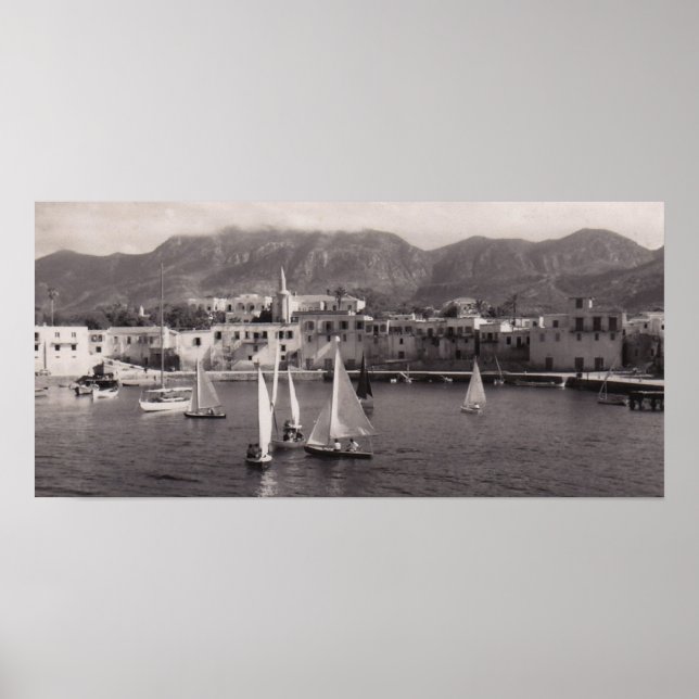SCHWARZ UND WEISS KYRENIA HARBOR 1950 ANZEIGEN POS POSTER (Vorne)
