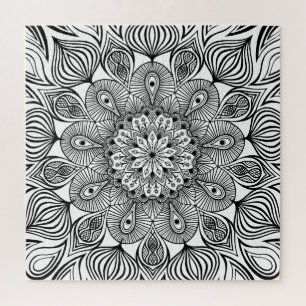 Schwarz und Weiß Mandala Trippy Psychedelic Hippie Puzzle