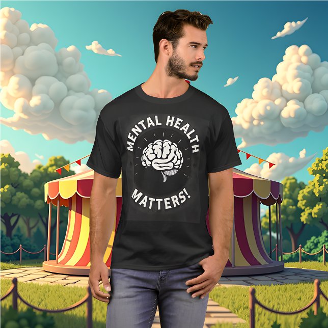 Schwarz und Weiß mit Gehirn - Psychische Gesundhei T-Shirt (Mental Health Matters black t-shirt. )