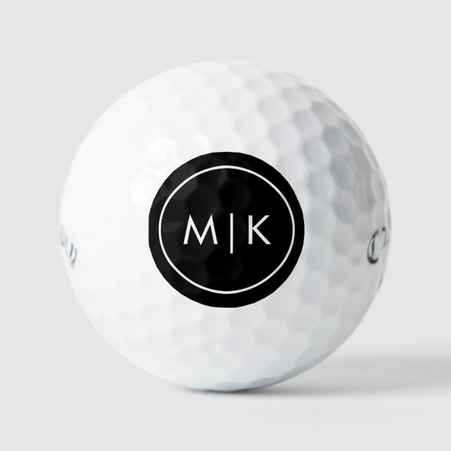 Schwarz und Weiß | Modern Mongram Golf Balls Golfball (Vorderseite)
