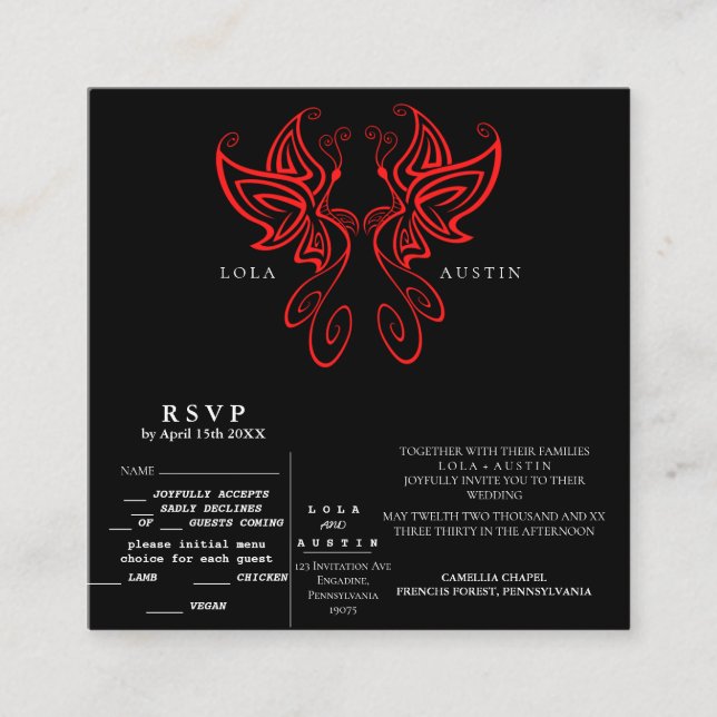 Schwarz und Weiß Moderne Elegance Wedding RED Alle Begleitkarte (Vorderseite)